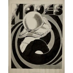 Circa 1930 ink poster project, titled "Modes" Art deco fashion