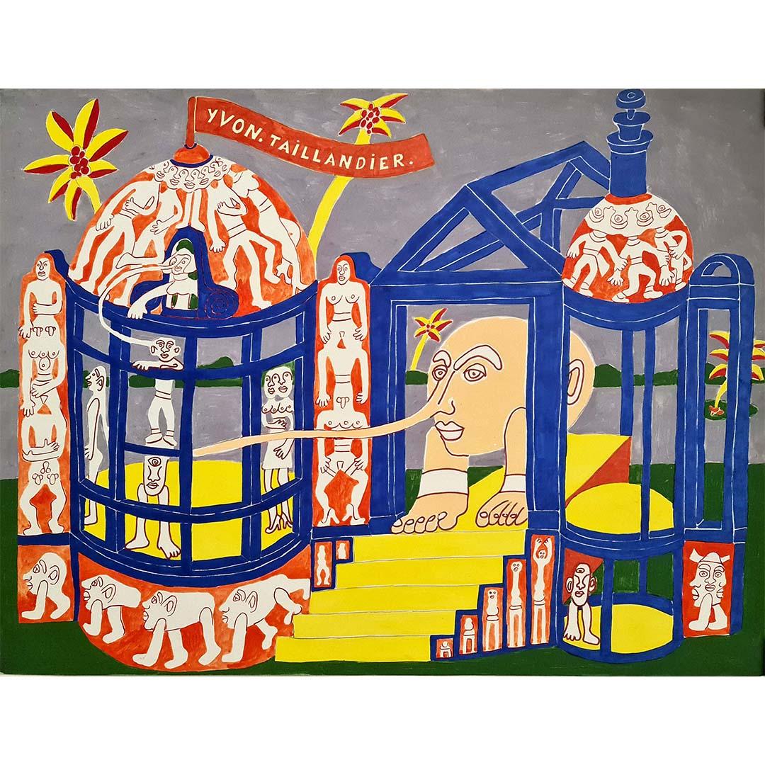 Original originales Werk von Yvon Taillandier aus den 70er Jahren - Le palais bleu im Angebot 1