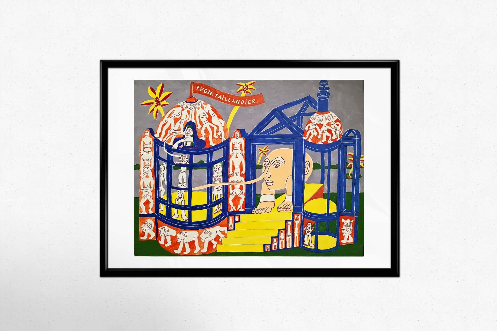 Original originales Werk von Yvon Taillandier aus den 70er Jahren - Le palais bleu im Angebot 3