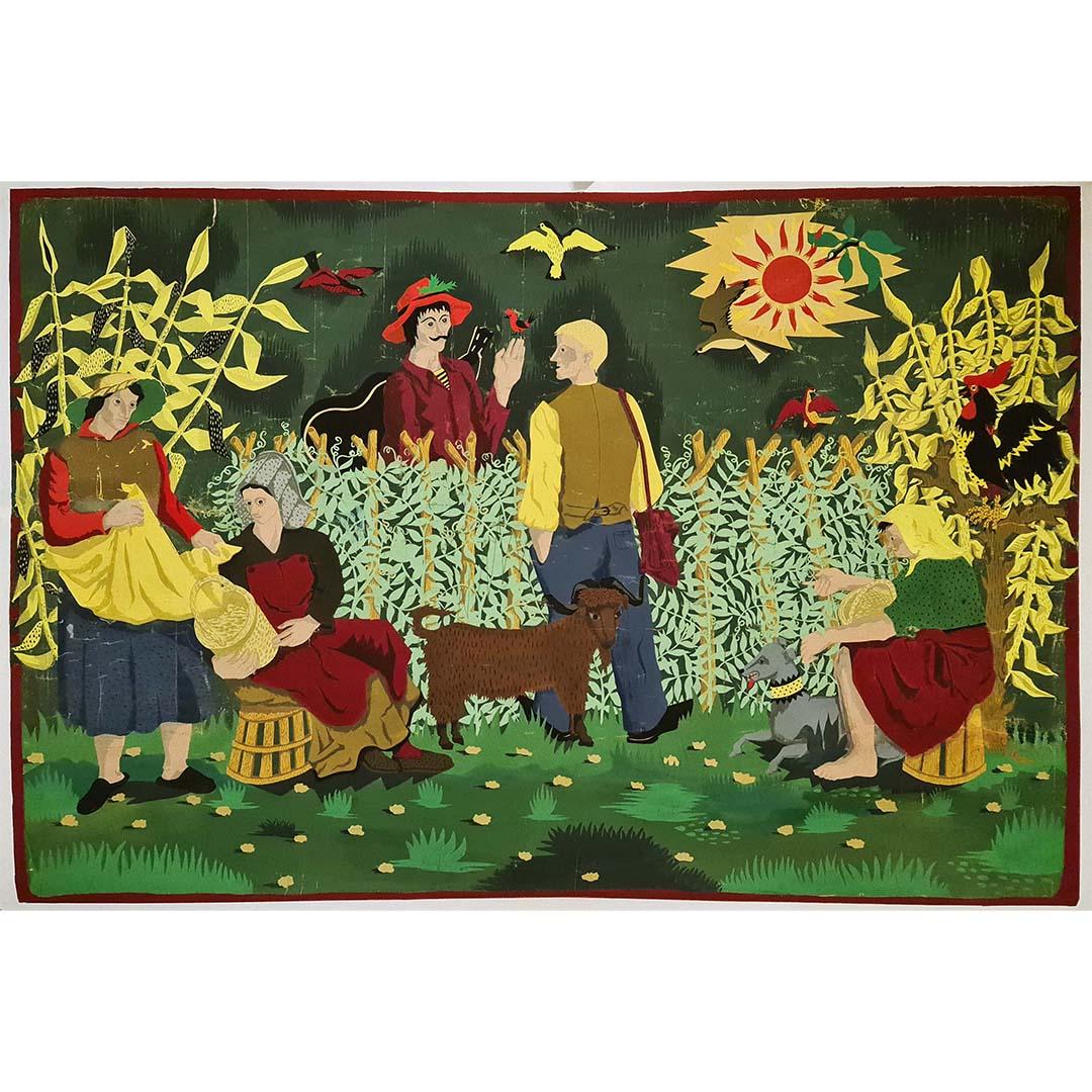 Beautiful gouache of the 50s representing an agricultural scene. It is a tapestry project by Guignebert.

Agriculture - Animals