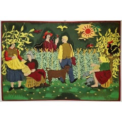 Original gouache of the 50s representing an agricultural scene Tapestry project