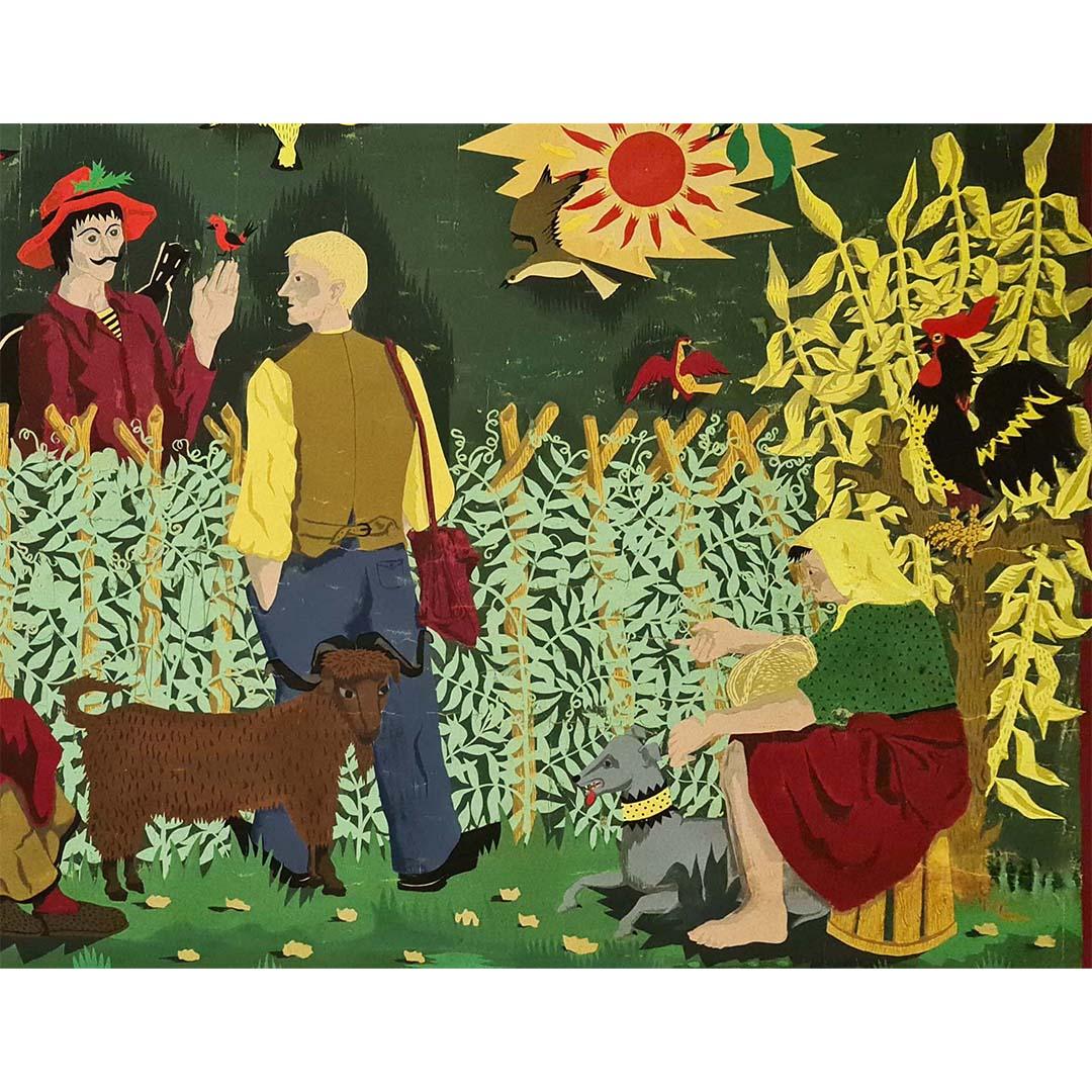 Original gouache of the 50s representing an agricultural scene Tapestry project For Sale 1