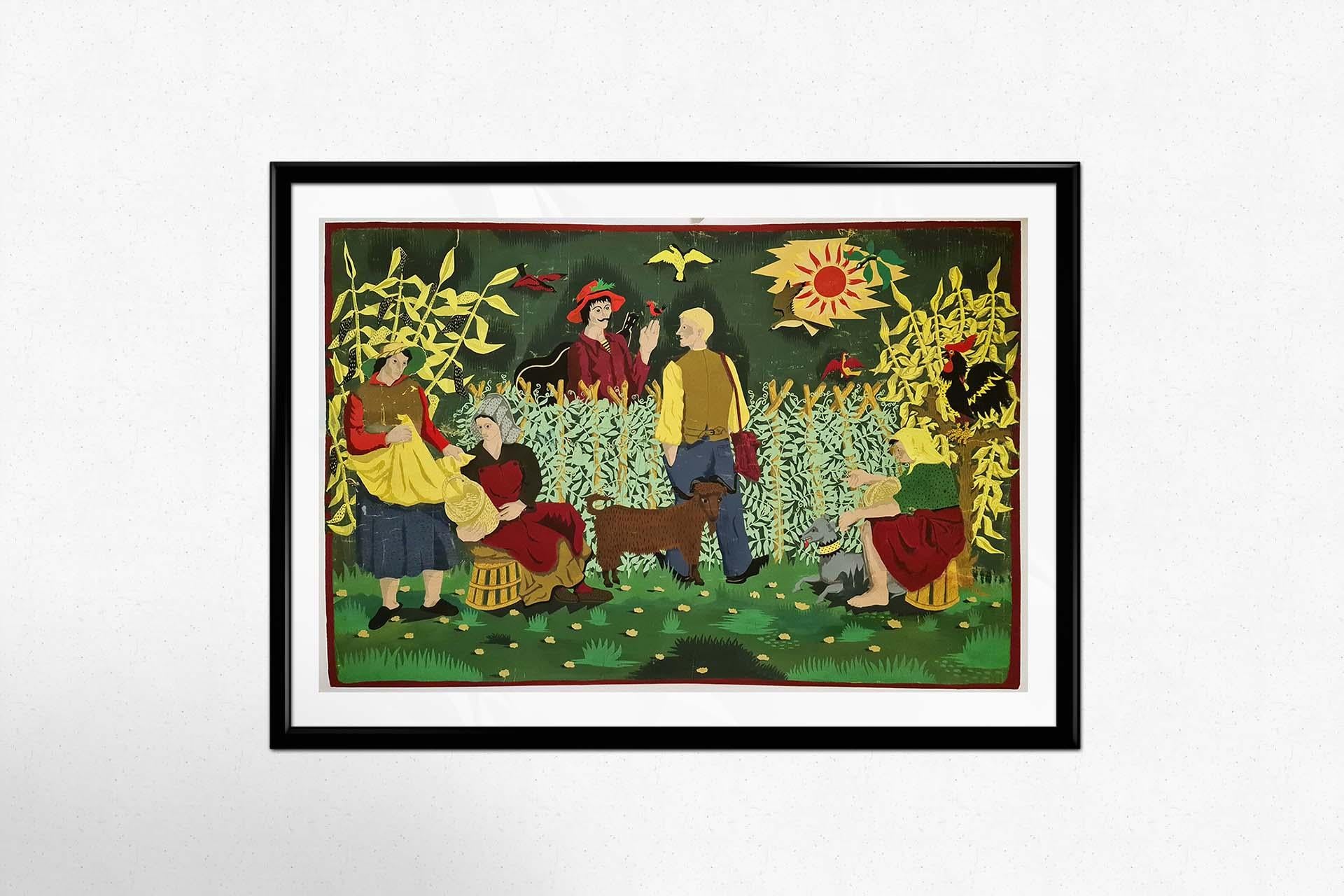 Original gouache of the 50s representing an agricultural scene Tapestry project For Sale 2
