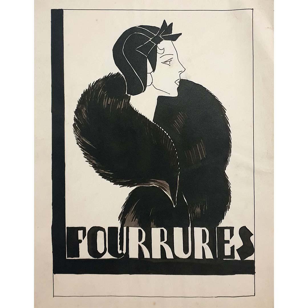Nice ink poster project from the 1930's. This beautiful art deco style poster project was created to promote furs.

Fashion - Art Deco