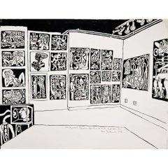 Vintage 1979 Original Felt drawing of Yvon Taillandier Série des portraits d'exposition