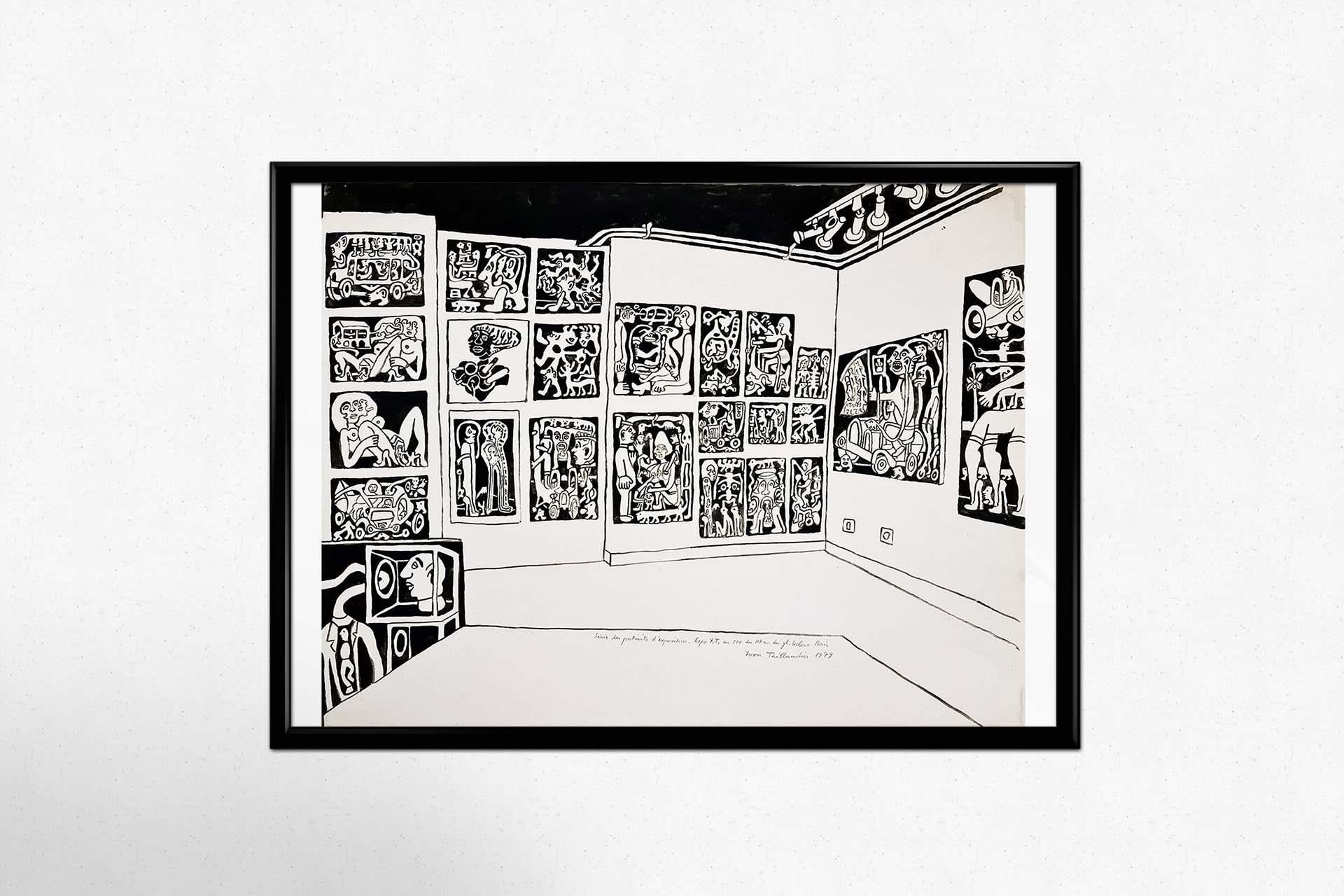 1979 Disegno originale in feltro di Yvon Taillandier Série des portraits d'exposition in vendita 1