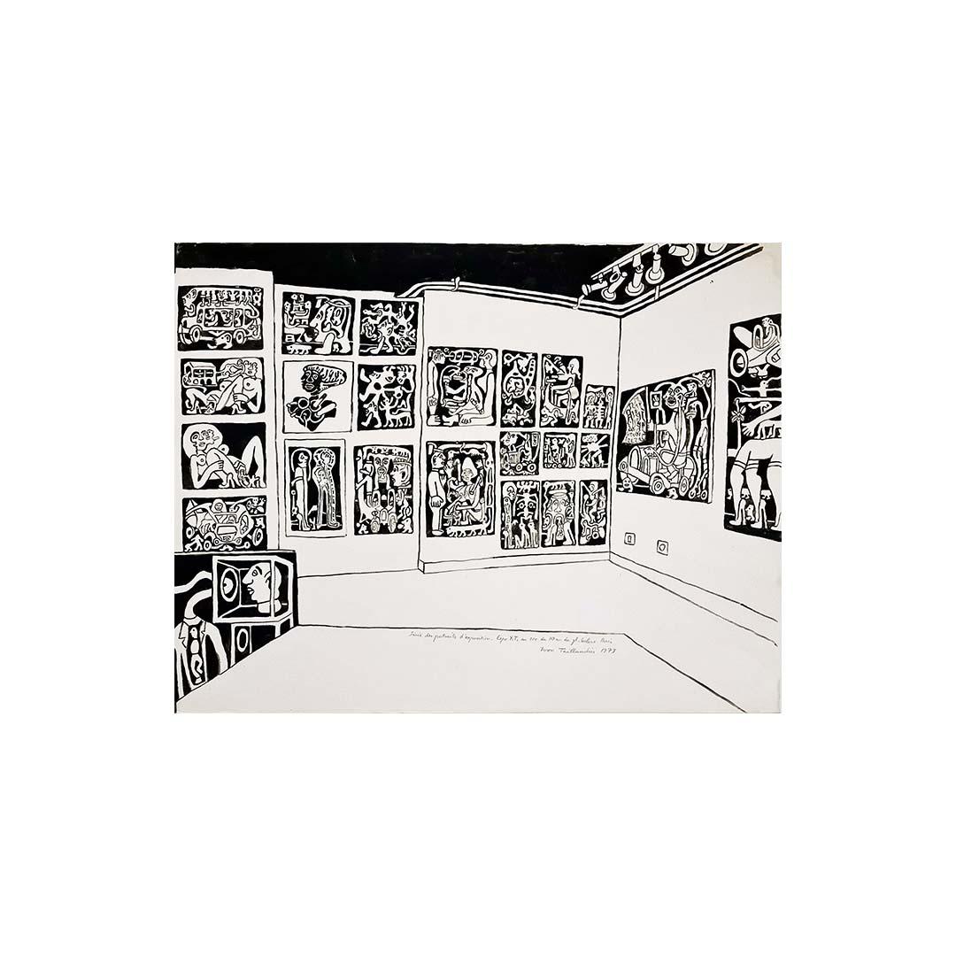 1979 Original Felt drawing of Yvon Taillandier Série des portraits d'exposition For Sale 2