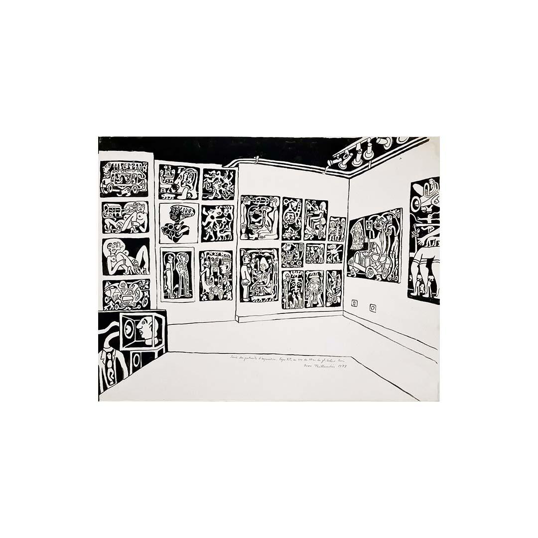 1979 Disegno originale in feltro di Yvon Taillandier Série des portraits d'exposition in vendita 2