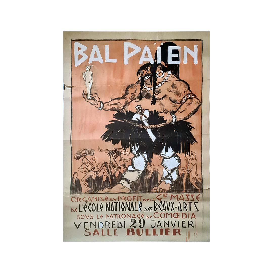 1925 Original gouache for the 1st Bal Païen - Beaux-Arts Paris For Sale 1