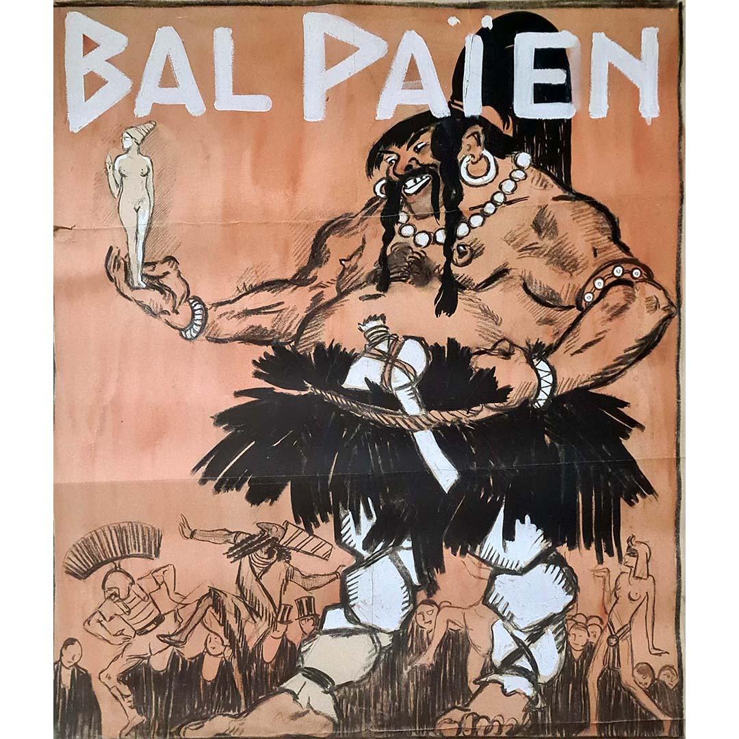 1925 Original gouache for the 1st Bal Païen - Beaux-Arts Paris For Sale 2