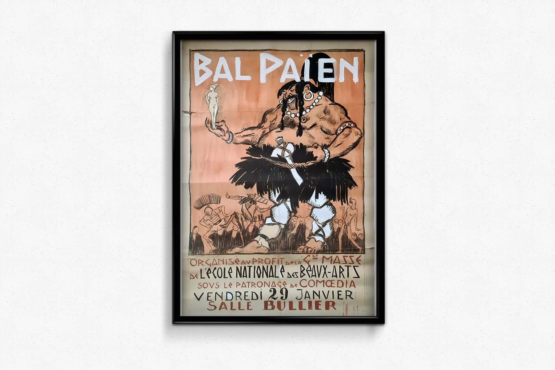 1925 Original gouache for the 1st Bal Païen - Beaux-Arts Paris For Sale 3
