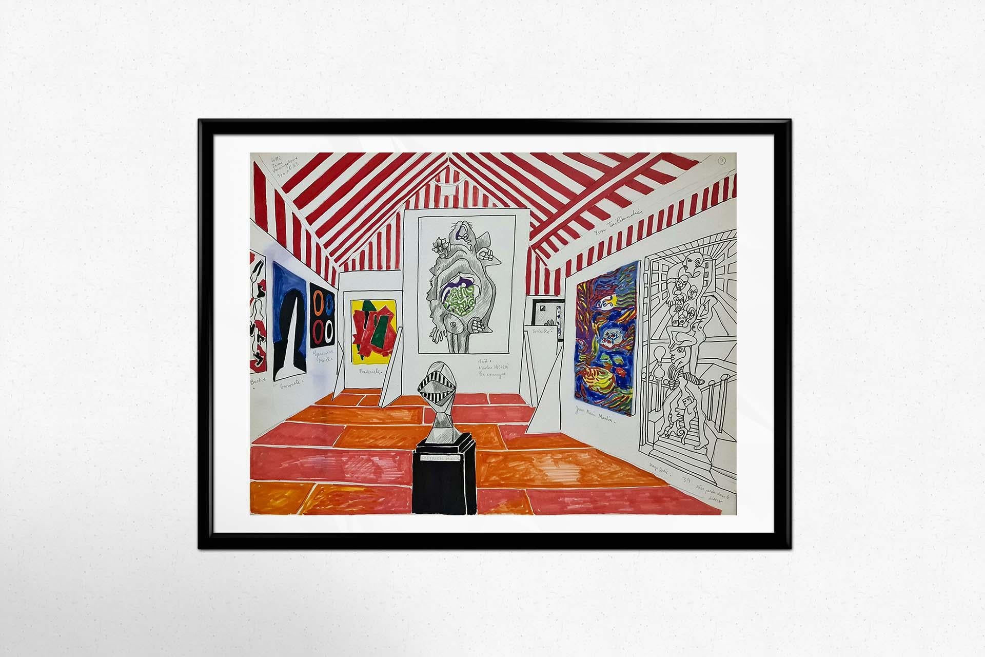 Circa 1970 original felt drawing by Yvon Taillandier -Rêve perdu dans le désert For Sale 1