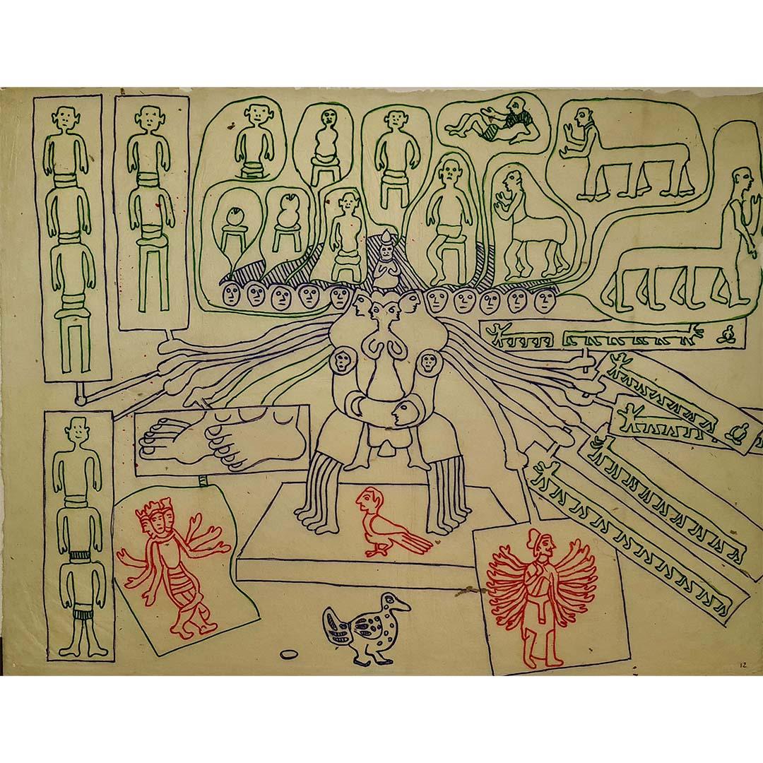 original felt drawing by Yvon Taillandier - Capitipèdes Bouddhiste