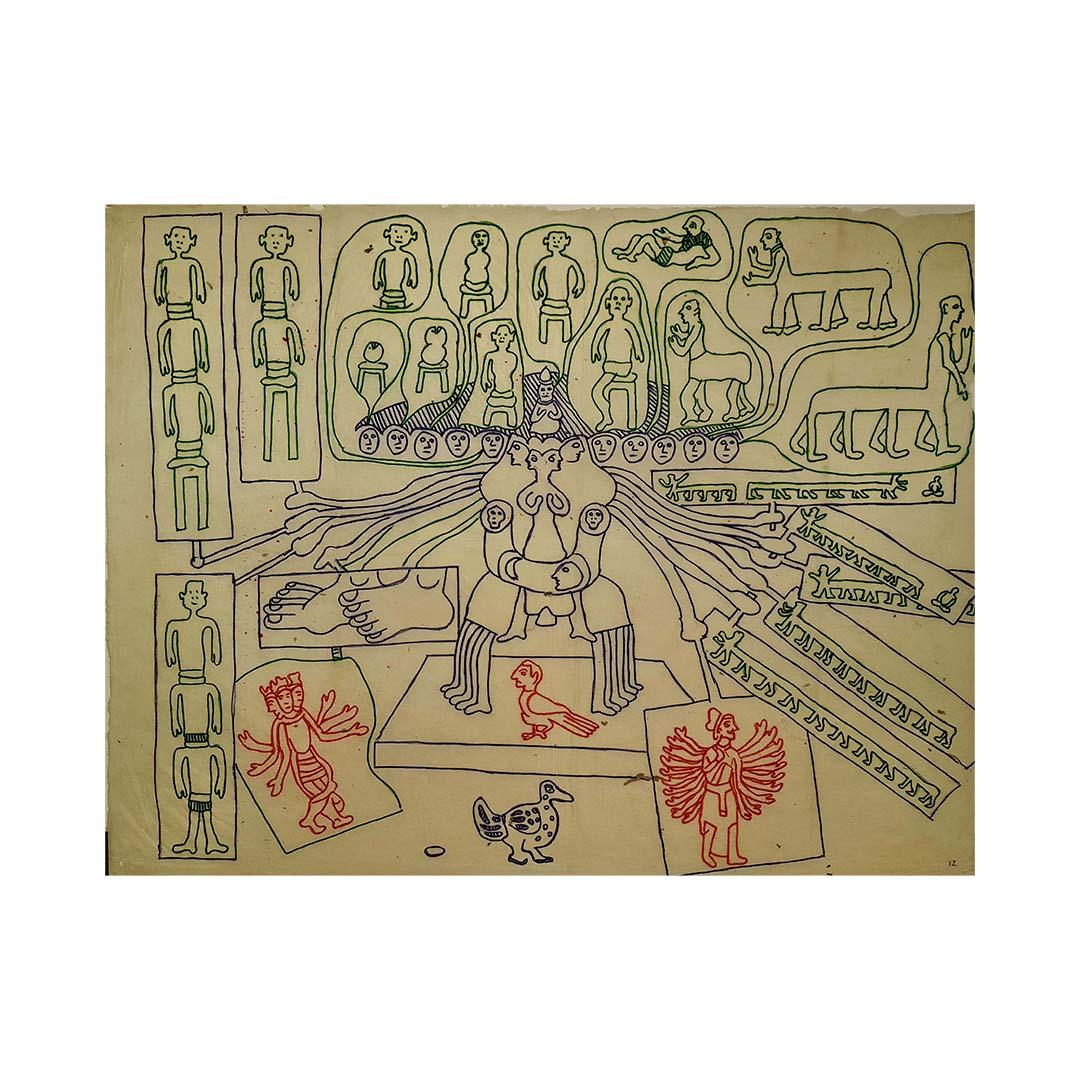dessin original au feutre d'Yvon Taillandier - Capitipèdes Bouddhiste en vente 3