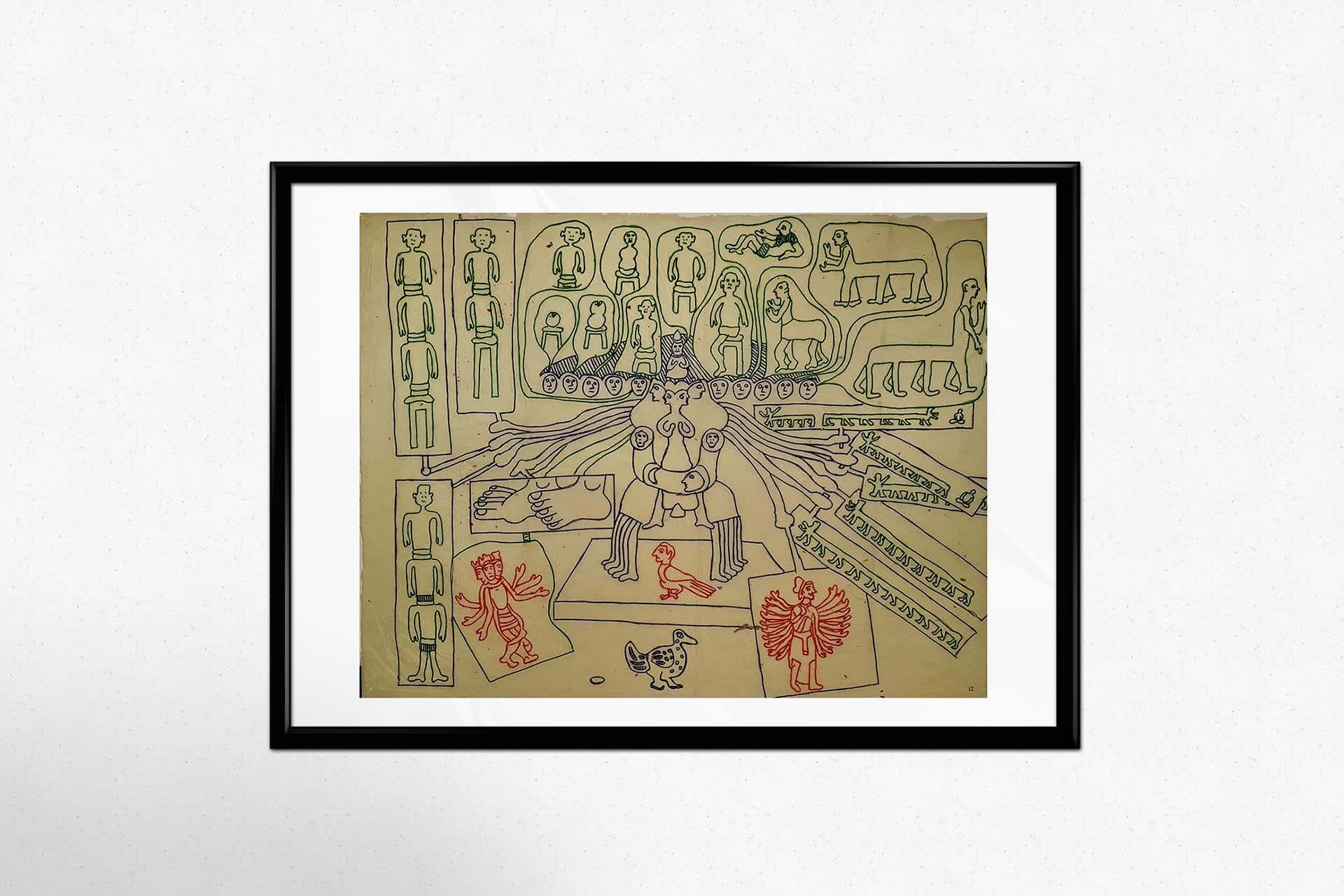 dessin original au feutre d'Yvon Taillandier - Capitipèdes Bouddhiste en vente 1