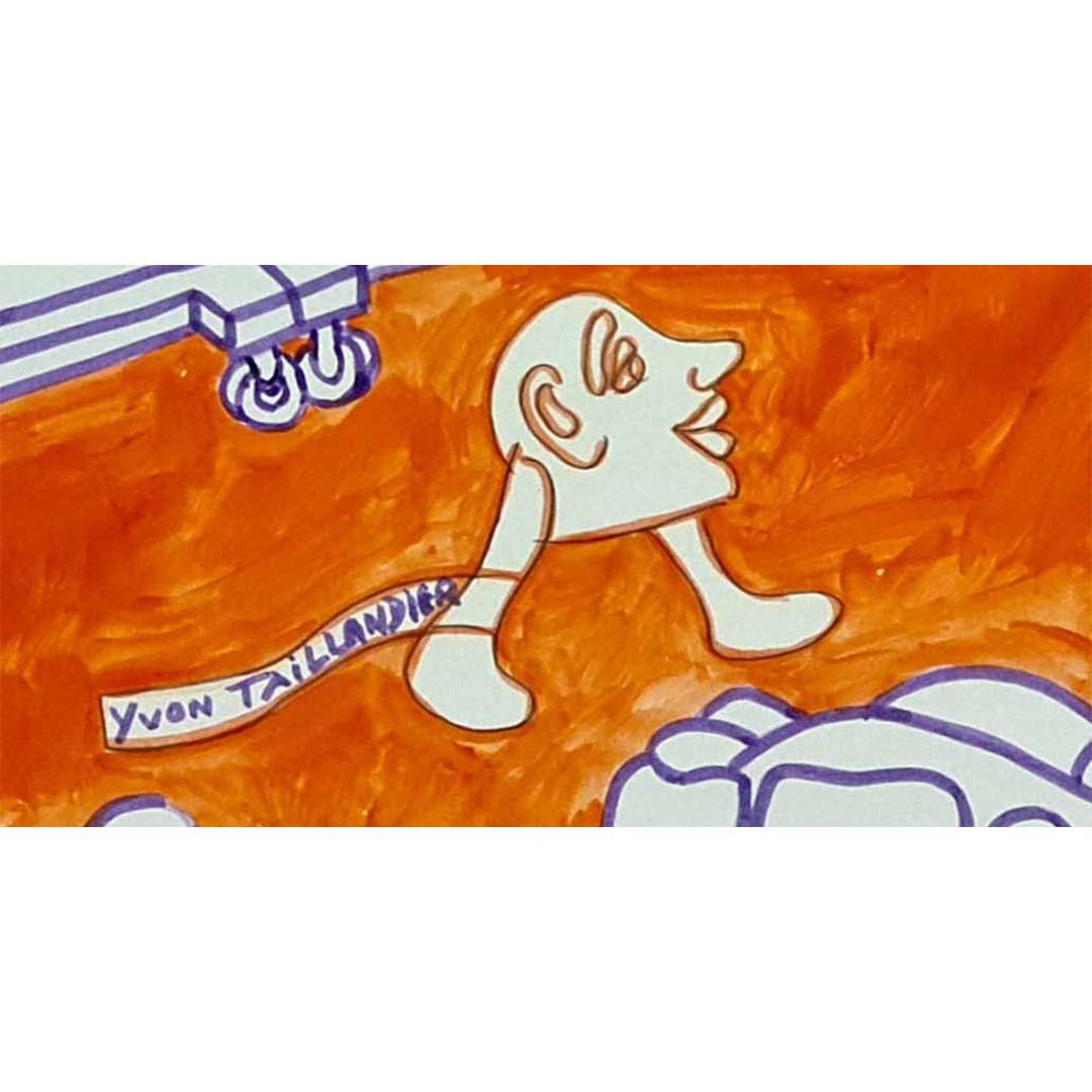 Original Filzzeichnung aus ca. 1970 - L'exposition d'Yvon Orange sur violett im Angebot 1