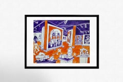 Circa 1970 original felt drawing - L'exposition d'Yvon Orange sur violet