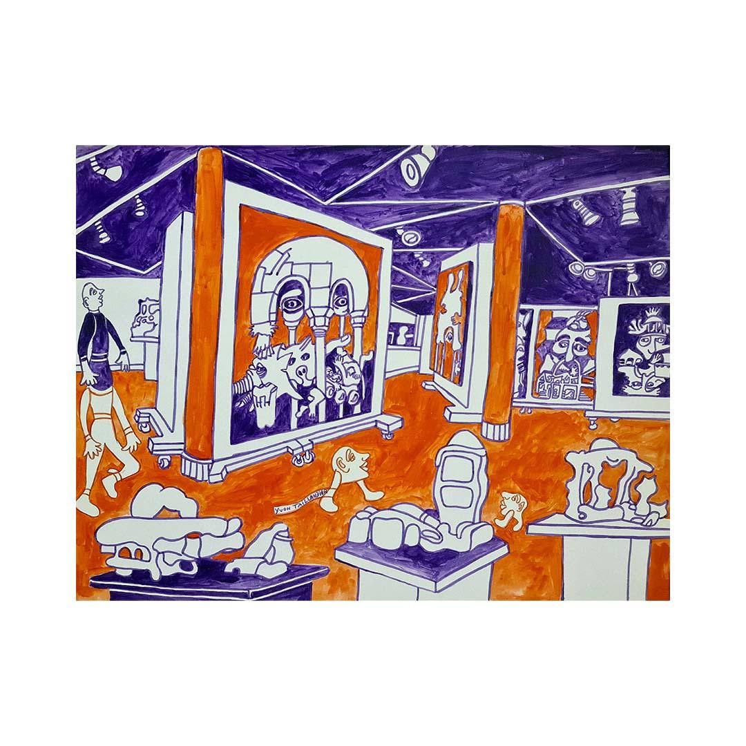 Original Filzzeichnung aus ca. 1970 - L'exposition d'Yvon Orange sur violett im Angebot 2