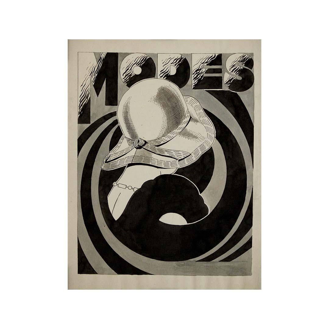 Tintenplakatprojekt um 1930 mit dem Titel „Modes“ Art déco-Mode-Mode im Angebot 3