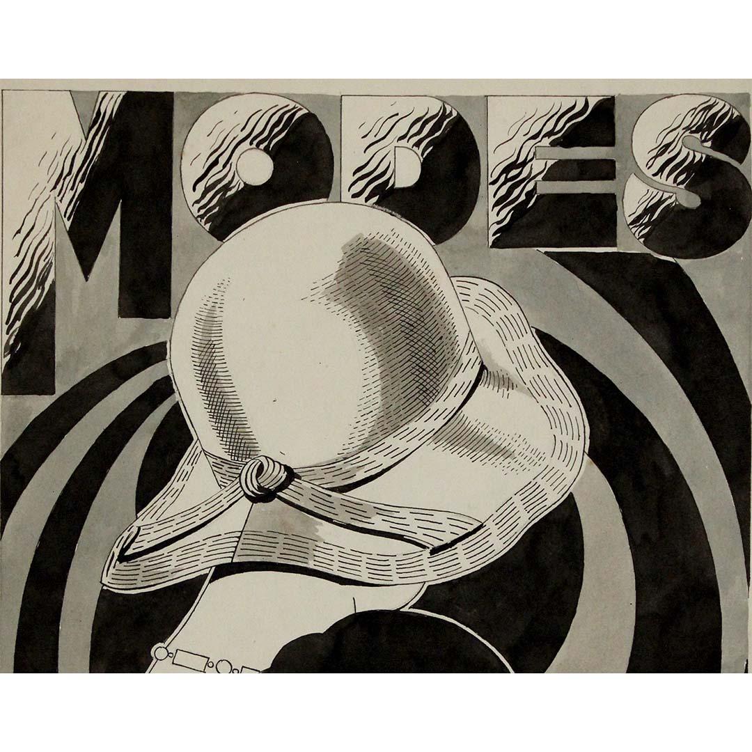 Tintenplakatprojekt um 1930 mit dem Titel „Modes“ Art déco-Mode-Mode im Angebot 2