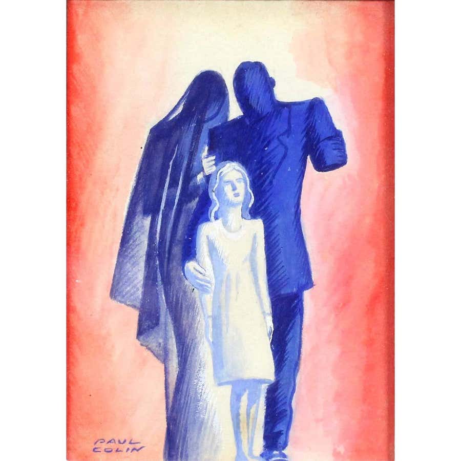 World War II original gouache and watercolor by Paul Colin