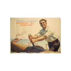 Original gouache design for a Soviet propaganda poster - Kakhovka Hydroelectric