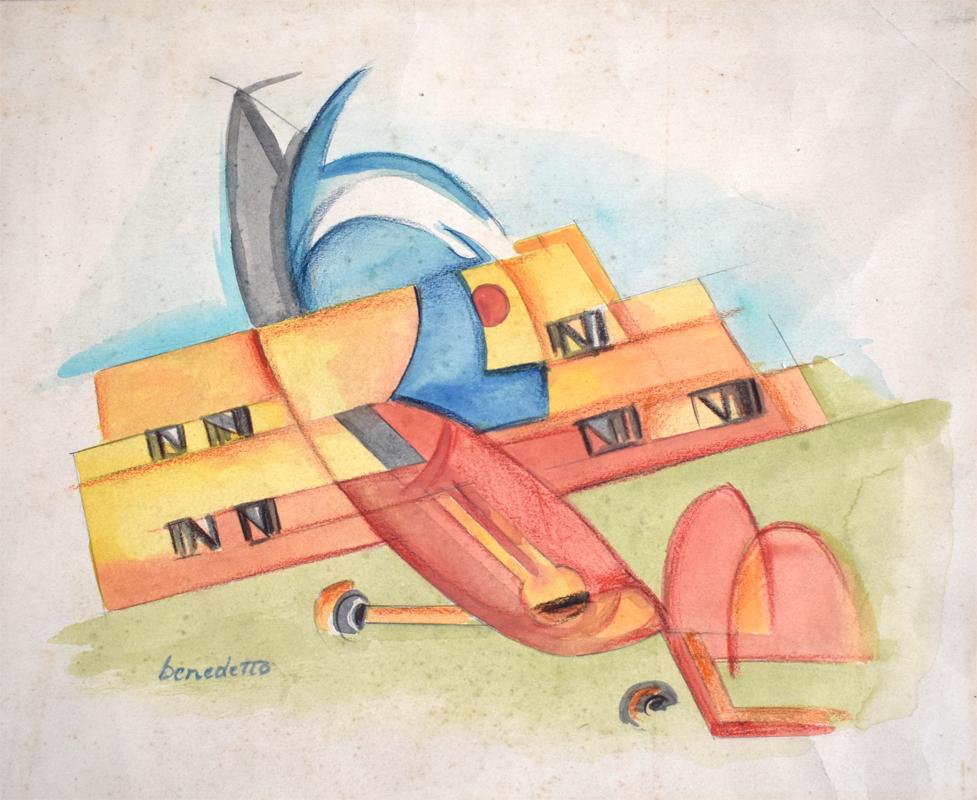 Enzo BENEDETTO Abstract Drawing - Untitled [Biplane]  Senza titolo [Biplano], Drawing, Italian Futurism
