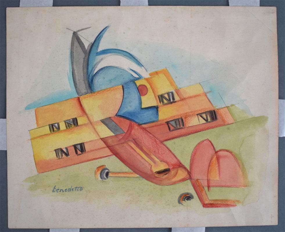 Untitled [Biplane]  Senza titolo [Biplano], Drawing, Italian Futurism - Art by Enzo BENEDETTO