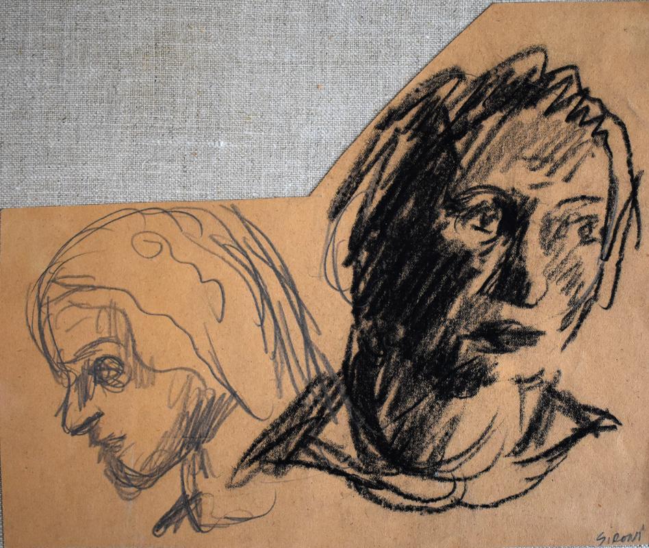 Mario Sironi Figurative Art – Zwei Kopfe von zwei Frauen