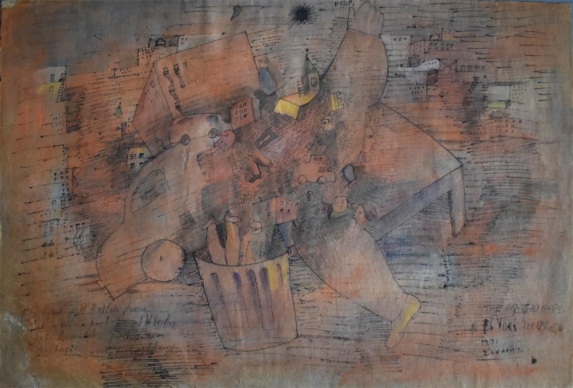 José Gurvich Abstract Drawing - The Big Garbage New York 10099 - Israeli Art