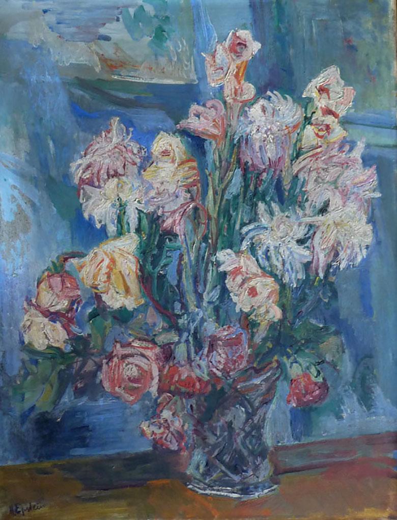 Henri Epstein  Still-Life Painting - White Flowers and Roses