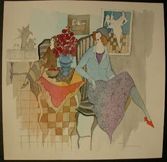 Interior with Two Women and Flowers