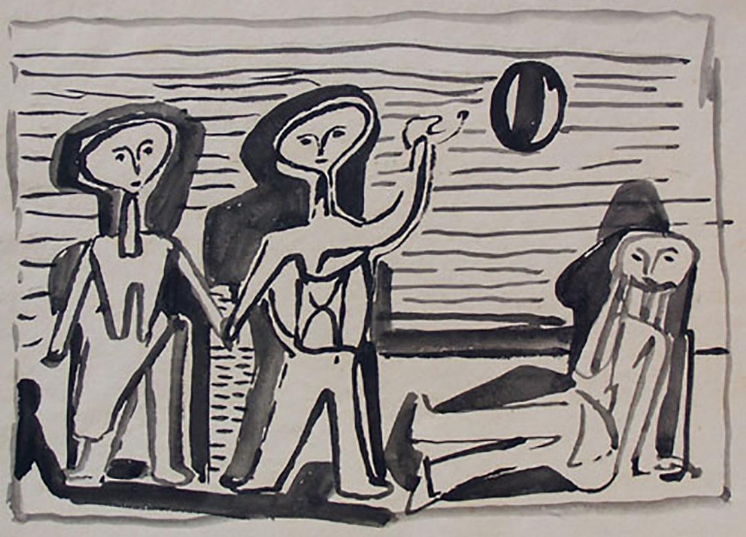  Bathers Playing with a Ball at the Beach - Art by Jankel Adler