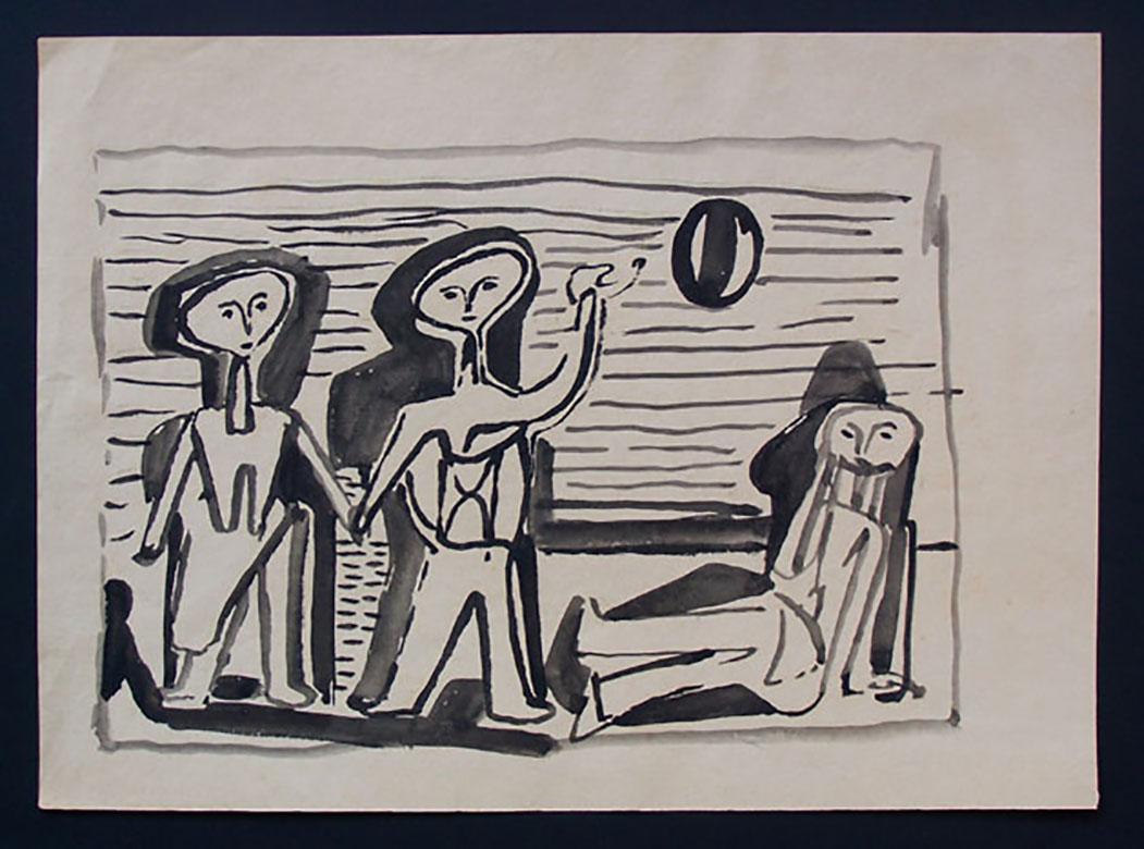  Bathers Playing with a Ball at the Beach - Contemporary Art by Jankel Adler