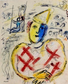 Study for The Circus - Stamp Signed Gouache, Pastel and  Pencil Drawing 1957