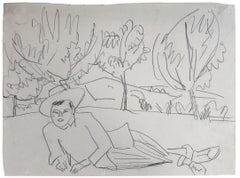 Joven reclinado  Liegender junger Mann - Dibujo Expresionismo Alemán