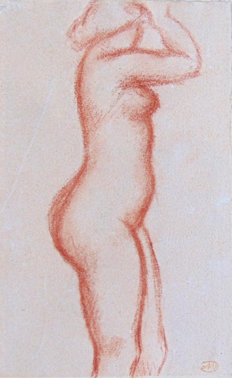 Nude Aristide Maillol - Nu debout  Nu aux bras levés - Dessin double face Nu