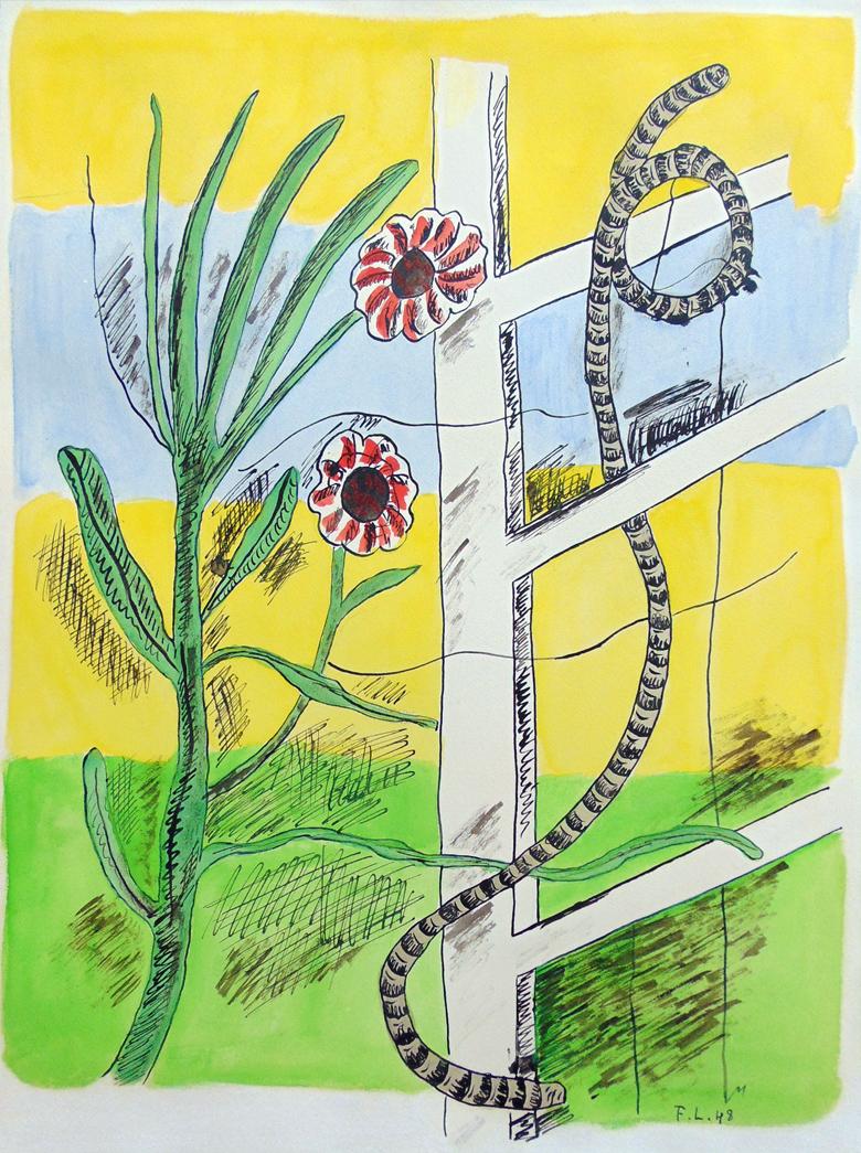 Landscape Art de Fernand Léger - Pensamientos agradables para la mañana - Acuarela y Tusche Dibujo Poesía