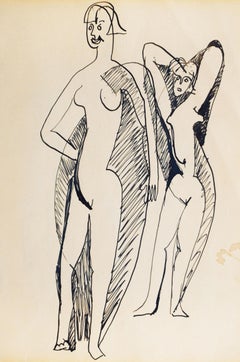 Dos desnudos de pie/ Cuatro figuras - Dibujo a doble cara Expresionismo alemán