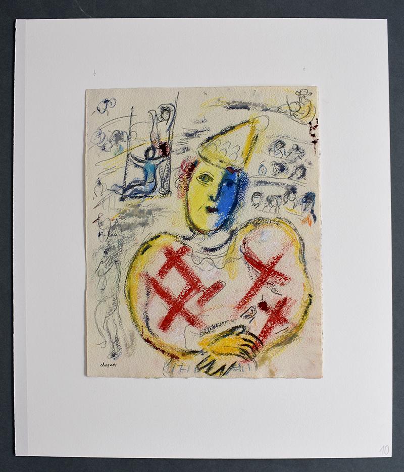 Studie für den Zirkus – Stempel signiert in Gouache, Pastell und  Bleistift-Zeichnung 1957 – Art von Marc Chagall