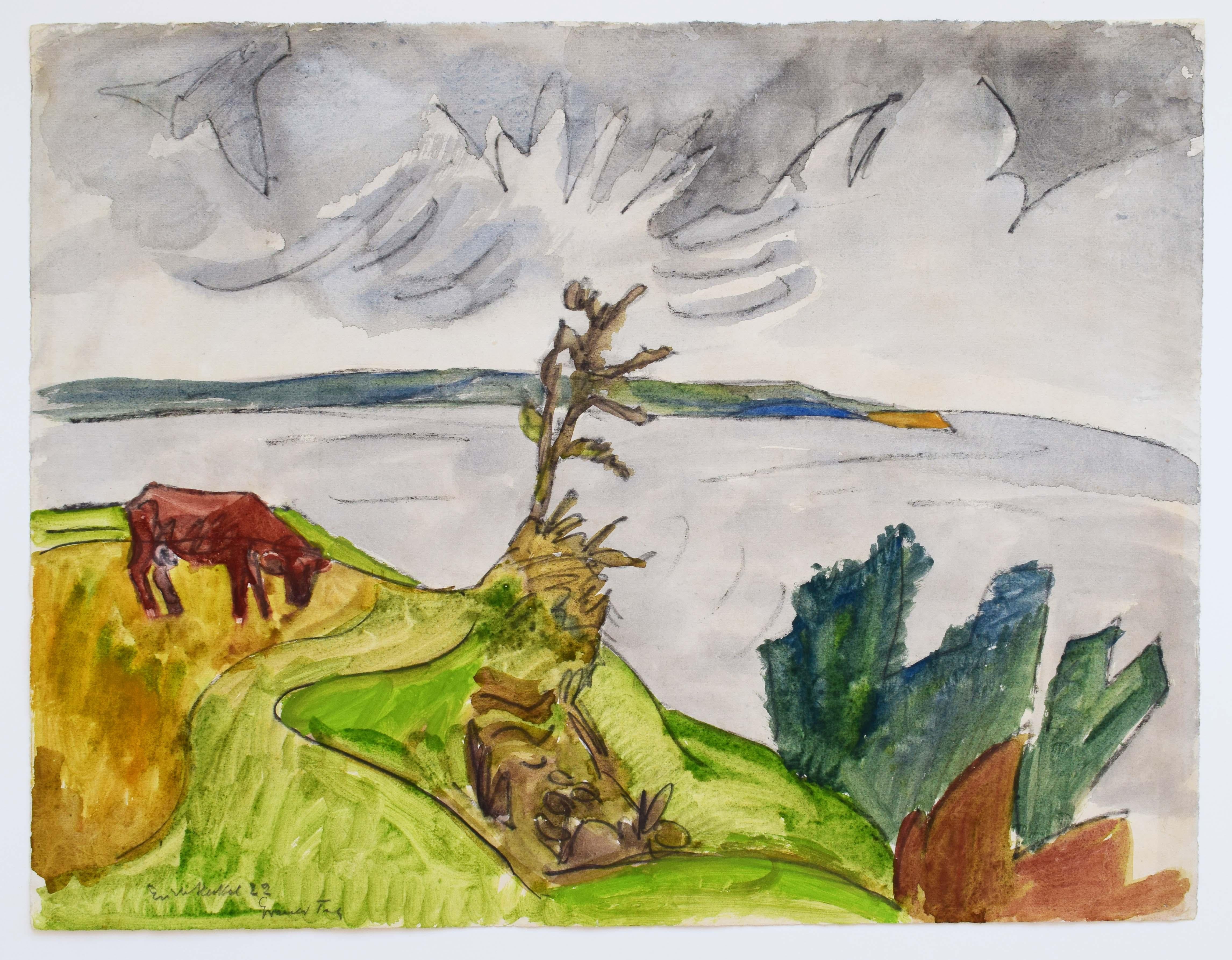 Journée grise  Étiquette Grauer - Paysage vache Allemagne - Art de Erich Heckel