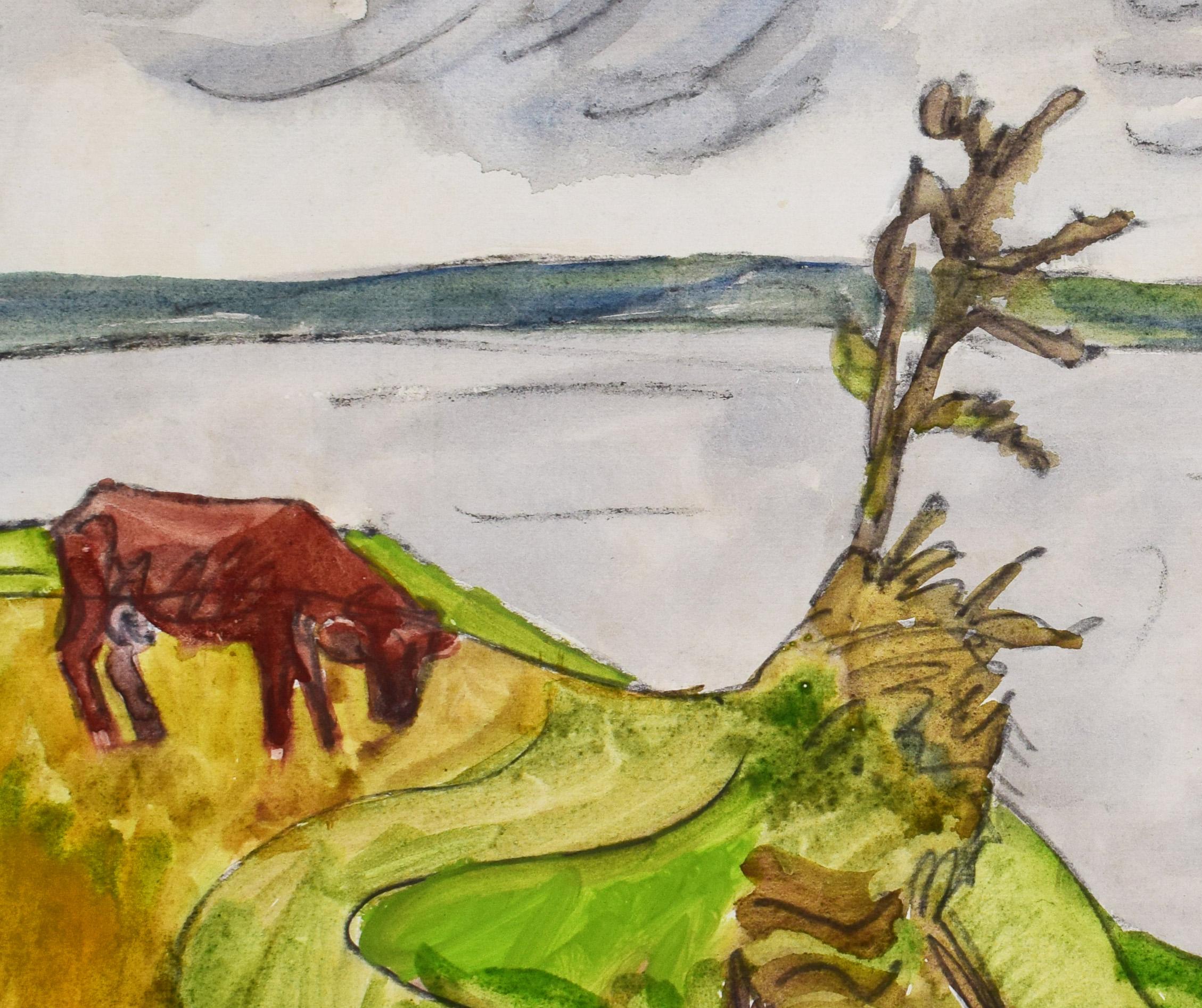 Journée grise  Étiquette Grauer - Paysage vache Allemagne - Gris Landscape Art par Erich Heckel
