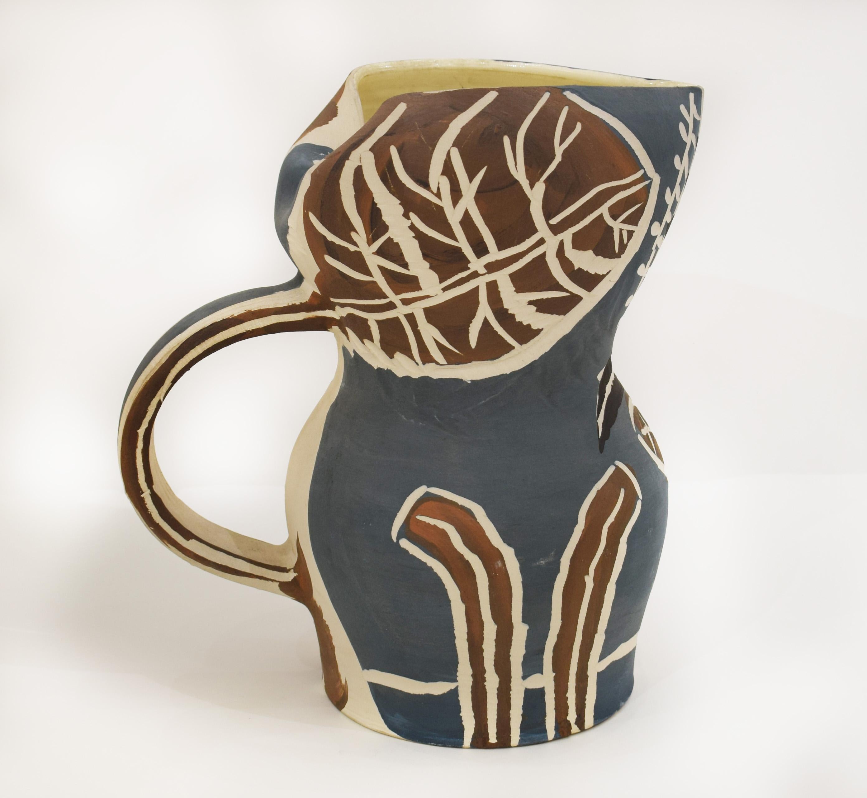 Gothic Pitcher with Leaves - Madoura Spanish Ceramic For Sale 2