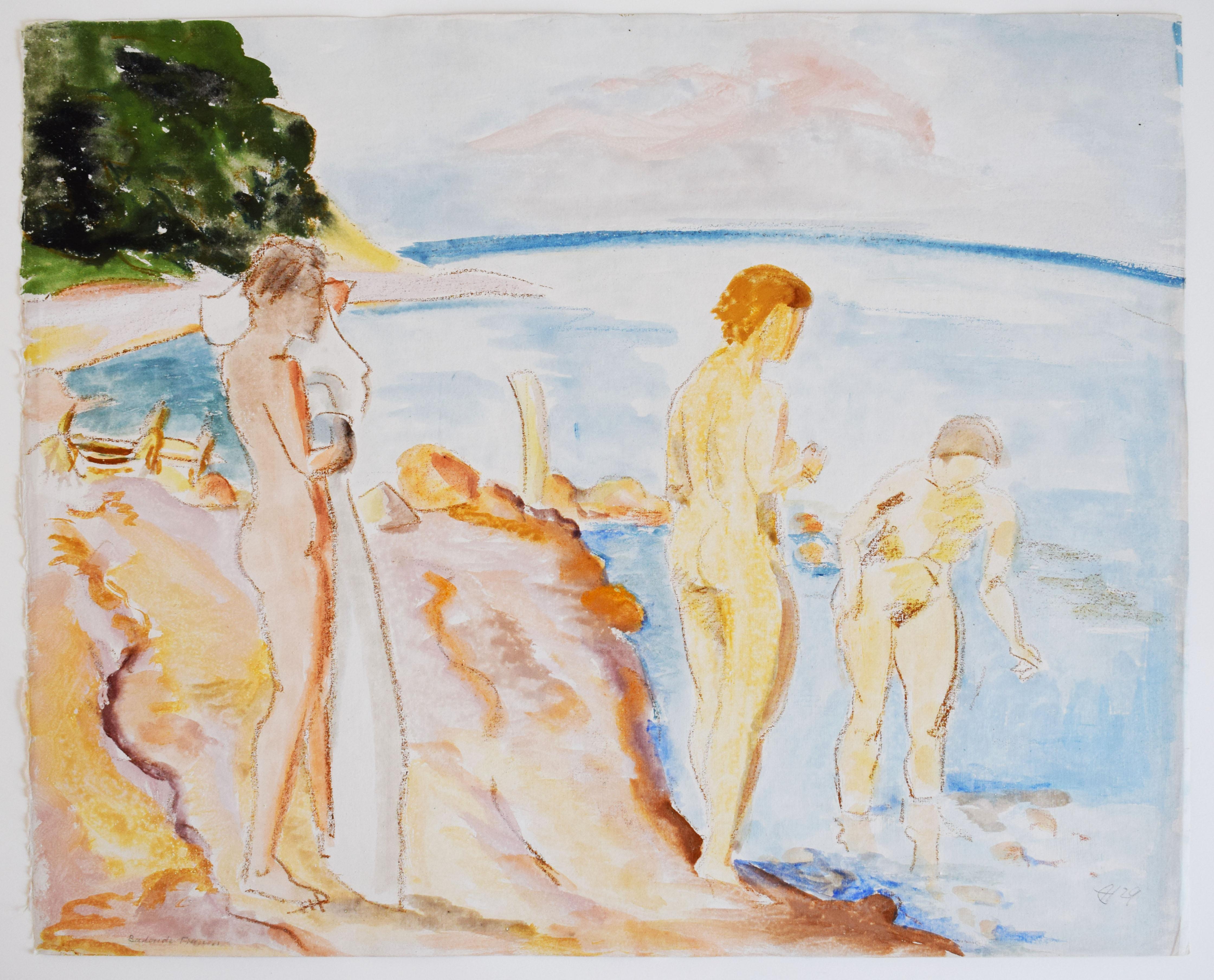 Mujeres bañistas  Badende Frauen - Bañistas de paisaje Alemán - Art de Erich Heckel