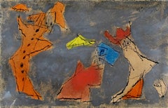 Drei Figuren mit Regenschirmen - Aquarell Deutsch-Amerikanisches Bauhaus