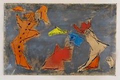 Tres Figuras con Paraguas - Acuarela Alemana Americana Bauhaus