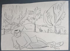 Reclining Young Man  Liegender junger Mann - Drawing German Expressionism