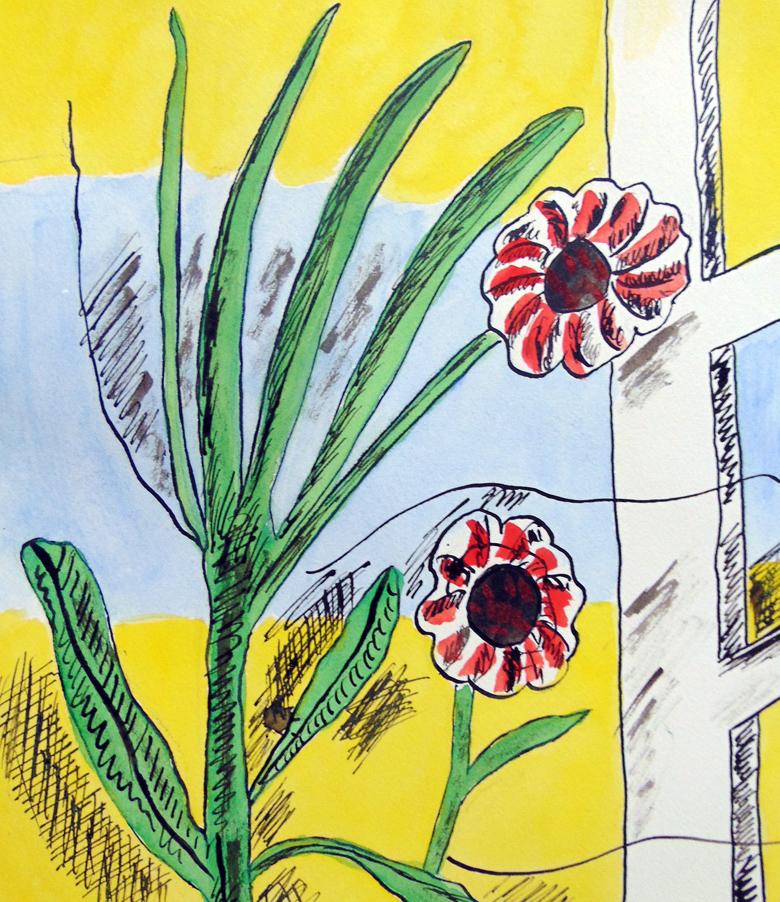 Pensamientos agradables para la mañana - Acuarela y Tusche Dibujo Poesía - Landscape Art Verde de Fernand Léger