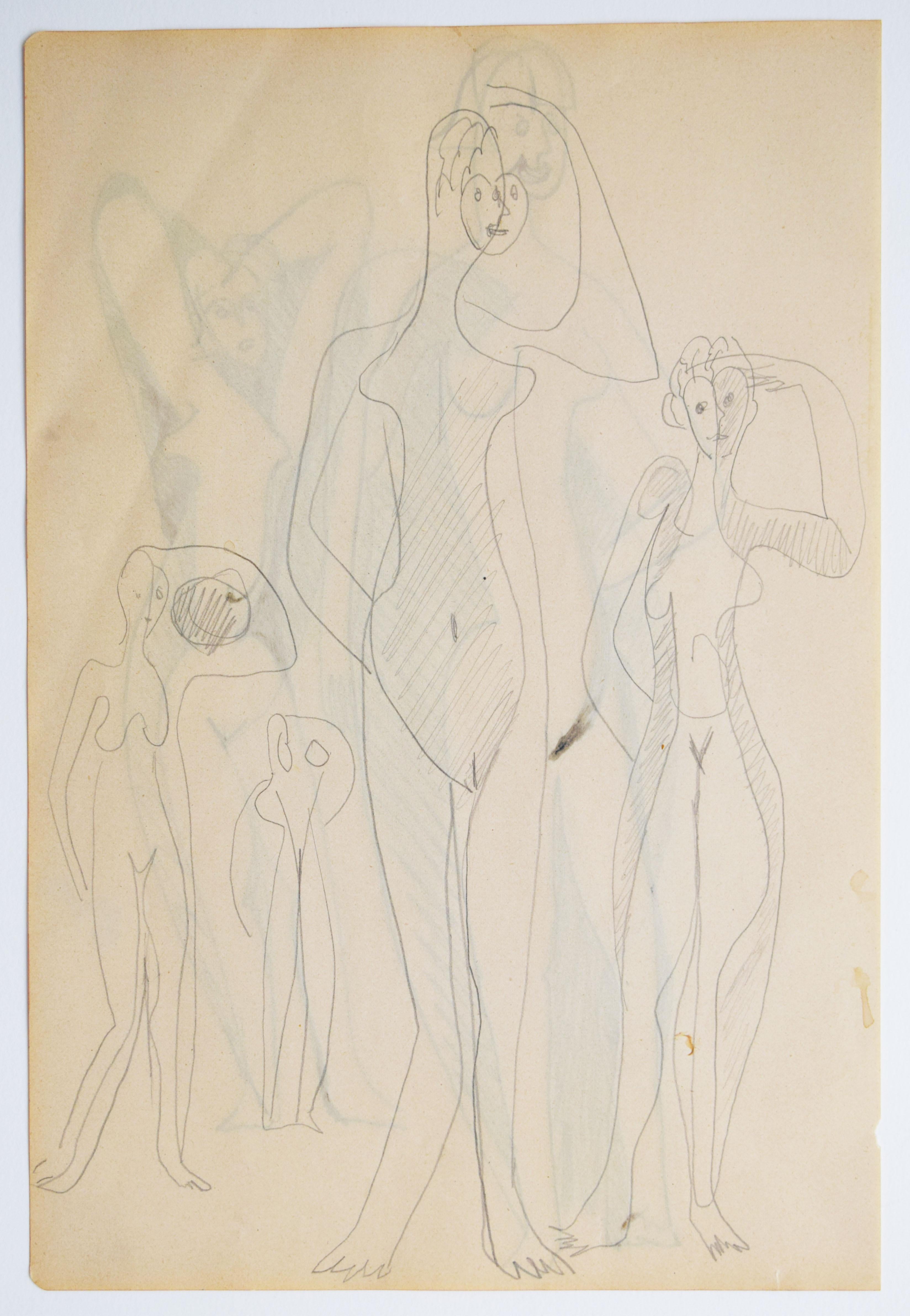 Diese doppelseitige Tusche- und Bleistiftzeichnung stammt von dem deutschen Künstler Ernst Ludwig Kirchner.
Es entstand in den Jahren 1932-34 und gehört zu einem der Skizzenbücher des Künstlers. Es bildete die Seiten 73 bzw. 74 des Skizzenbuchs Nr.