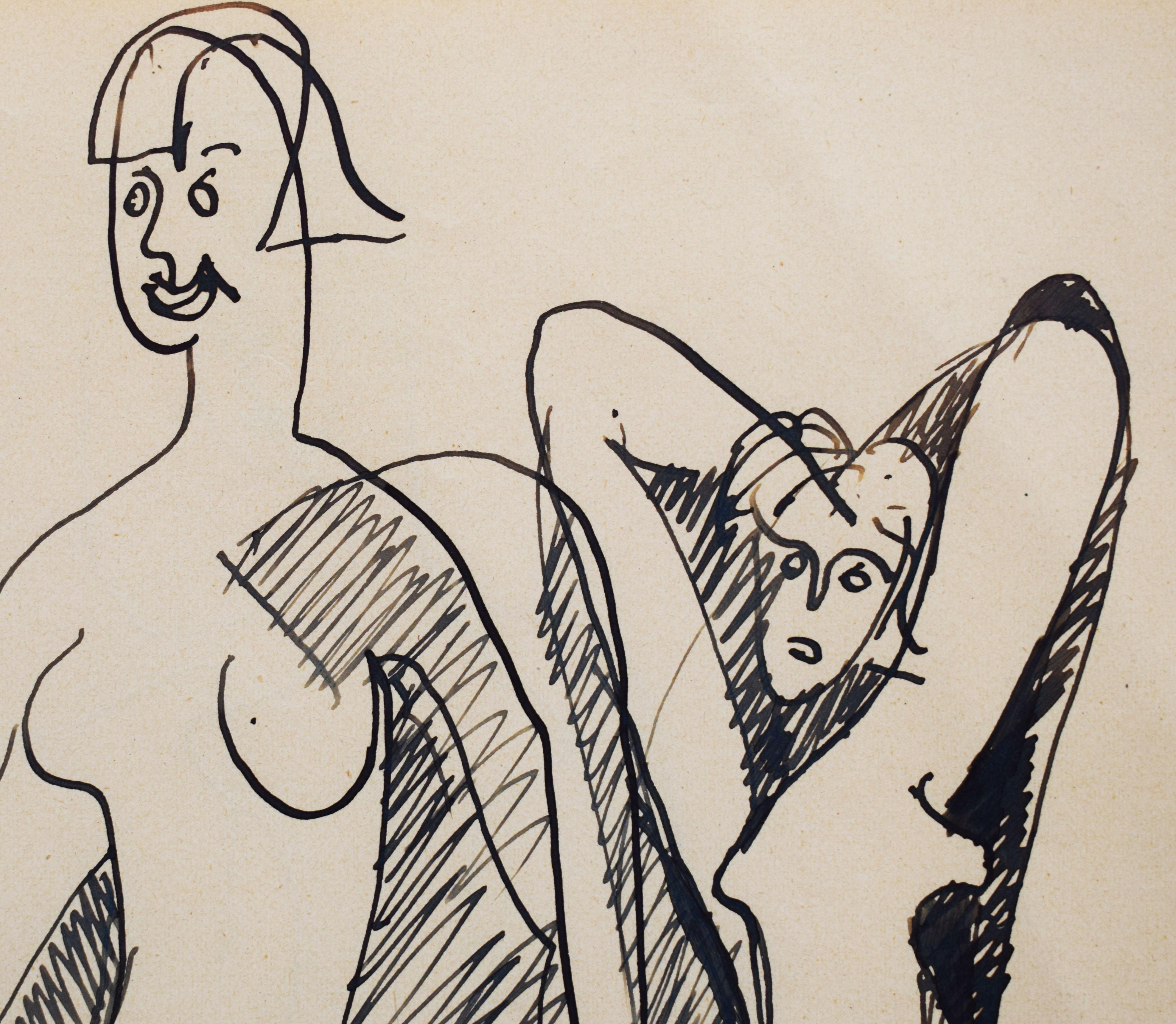 Zwei Stehende Akte/ Vier Figuren - Doppelseitige Zeichnung Deutscher Expressionismus (Beige), Figurative Art, von Ernst Ludwig Kirchner